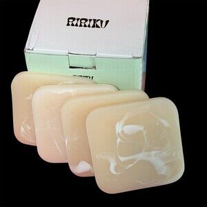 RIRIKU Coaster Set of 4 Square Beige Marble Swirl Non-Slip Easy Clean